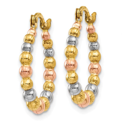 14K Gelb & Rhodium Weiß und Rose Gekugelt Creolen