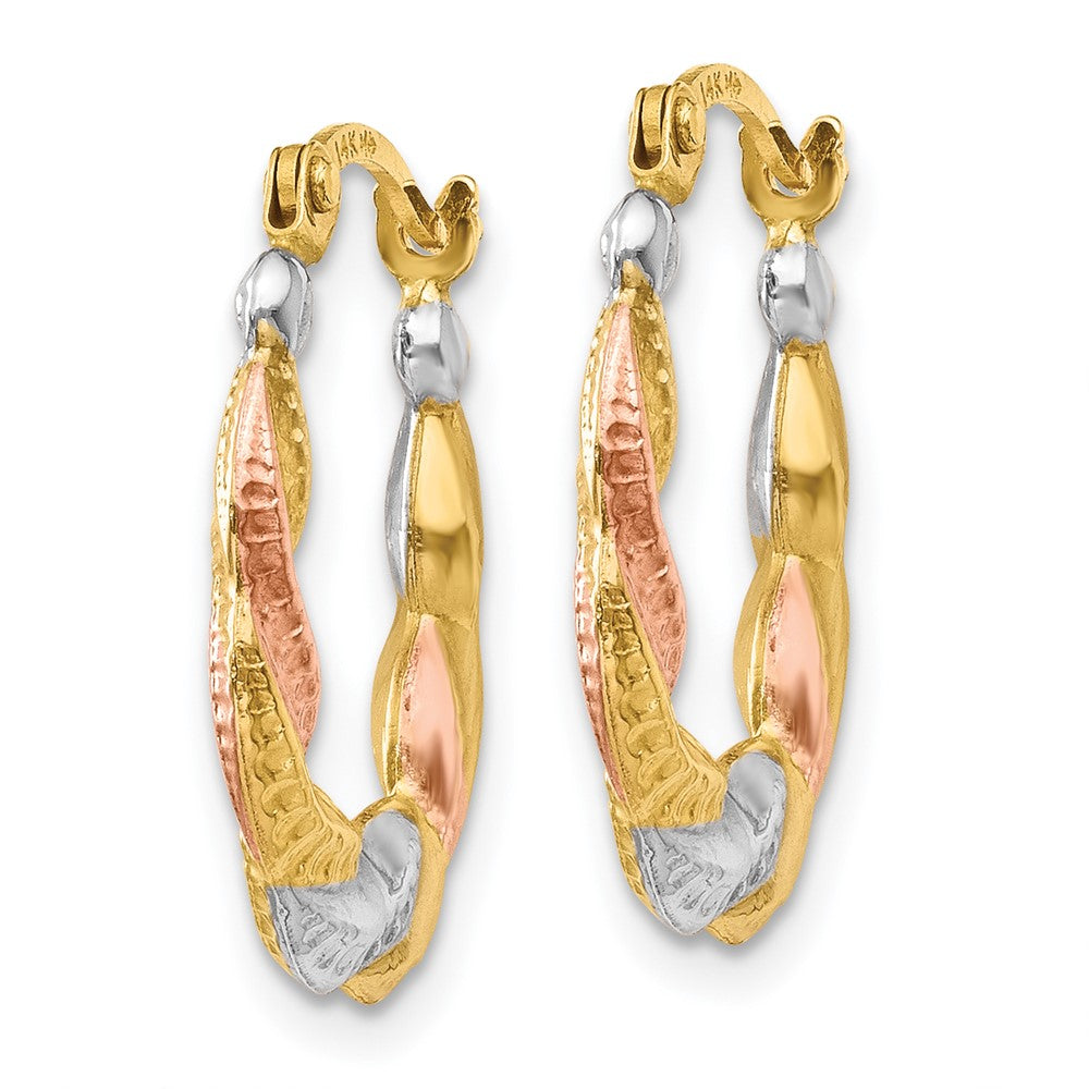 14K Gelb & Rhodium Weiß und Rose Hohl Gewellt Creolen