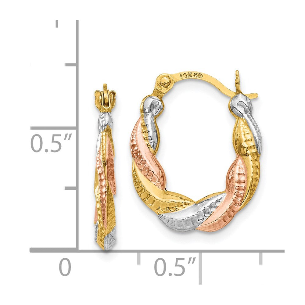 14K Gelb & Rhodium Weiß und Rose Hohl Gewellt Creolen