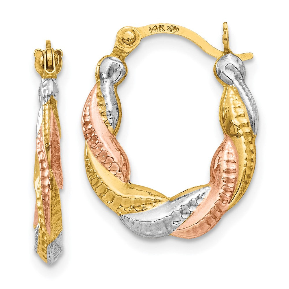 14K Gelb & Rhodium Weiß und Rose Hohl Gewellt Creolen