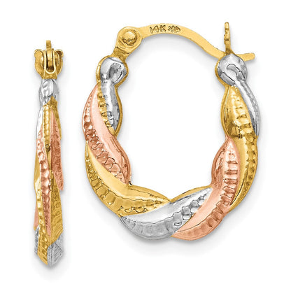 14K Gelb & Rhodium Weiß und Rose Hohl Gewellt Creolen