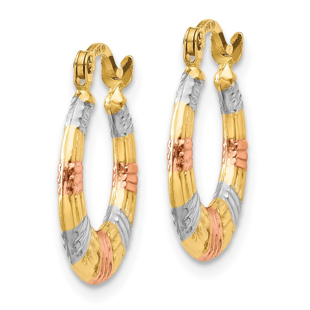 14K Gelb & Rhodium Weiß und Rose Hohl Strukturiert Creolen