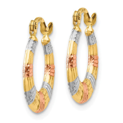 14K Gelb & Rhodium Weiß und Rose Hohl Strukturiert Creolen