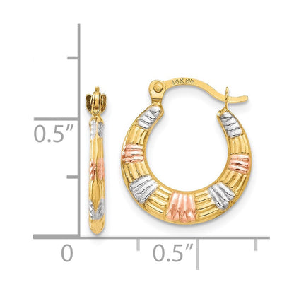 14K Gelb & Rhodium Weiß und Rose Hohl Strukturiert Creolen