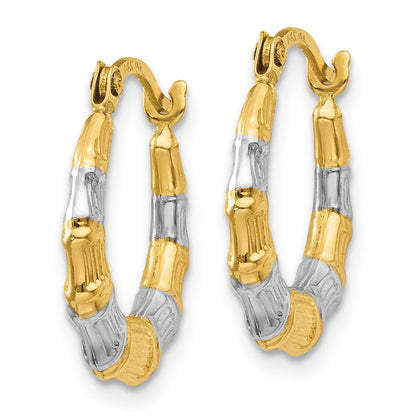 14K Gelb & Rhodium Hohl Bamboo Creolen