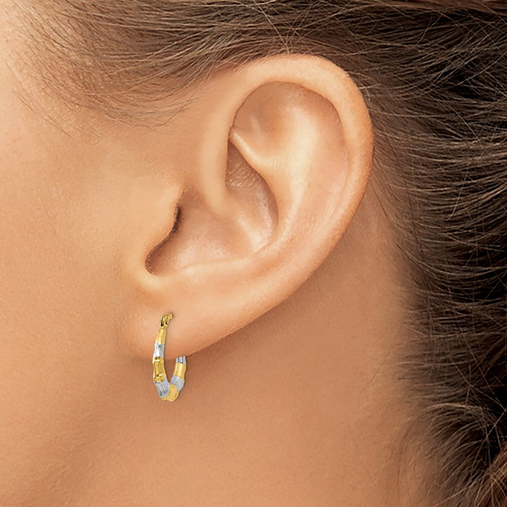 14K Gelb & Rhodium Hohl Bamboo Creolen