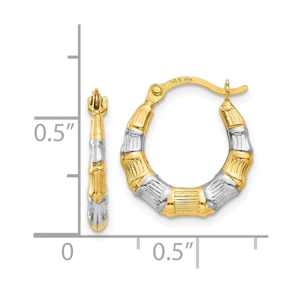 14K Gelb & Rhodium Hohl Bamboo Creolen