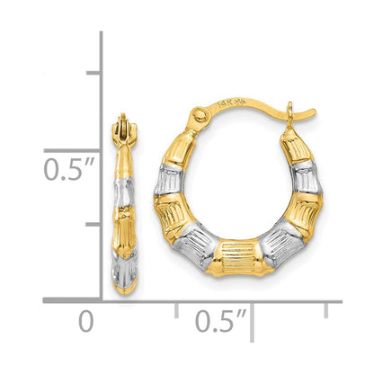 14K Gelb & Rhodium Hohl Bamboo Creolen