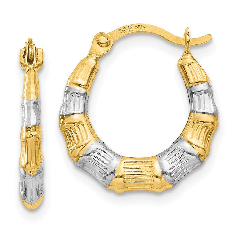 14K Gelb & Rhodium Hohl Bamboo Creolen