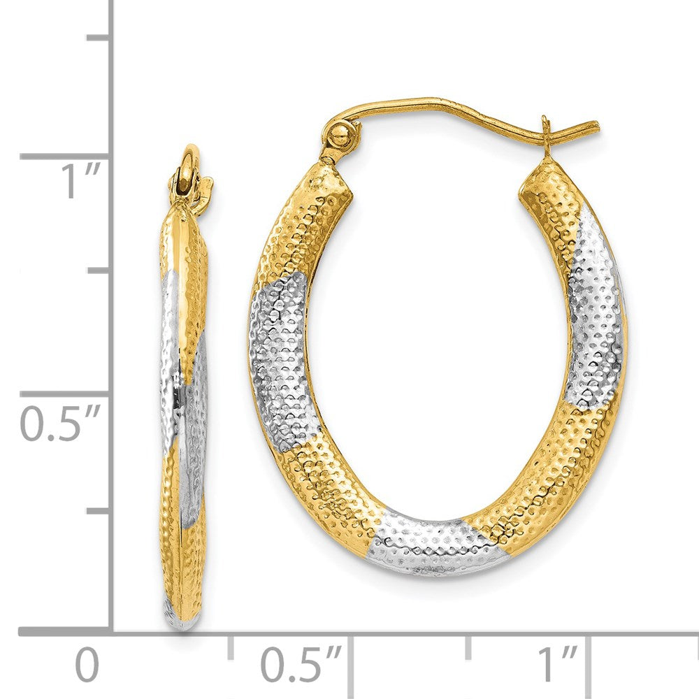 14K Gelb & Rhodium Strukturiert Hohl Oval Creolen