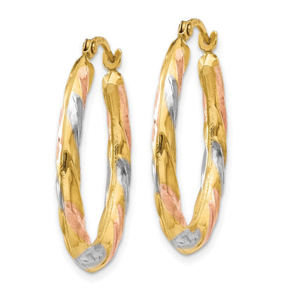 14K Gelb & Rhodium Weiß Rose Oval Hohl Muschel Creolen