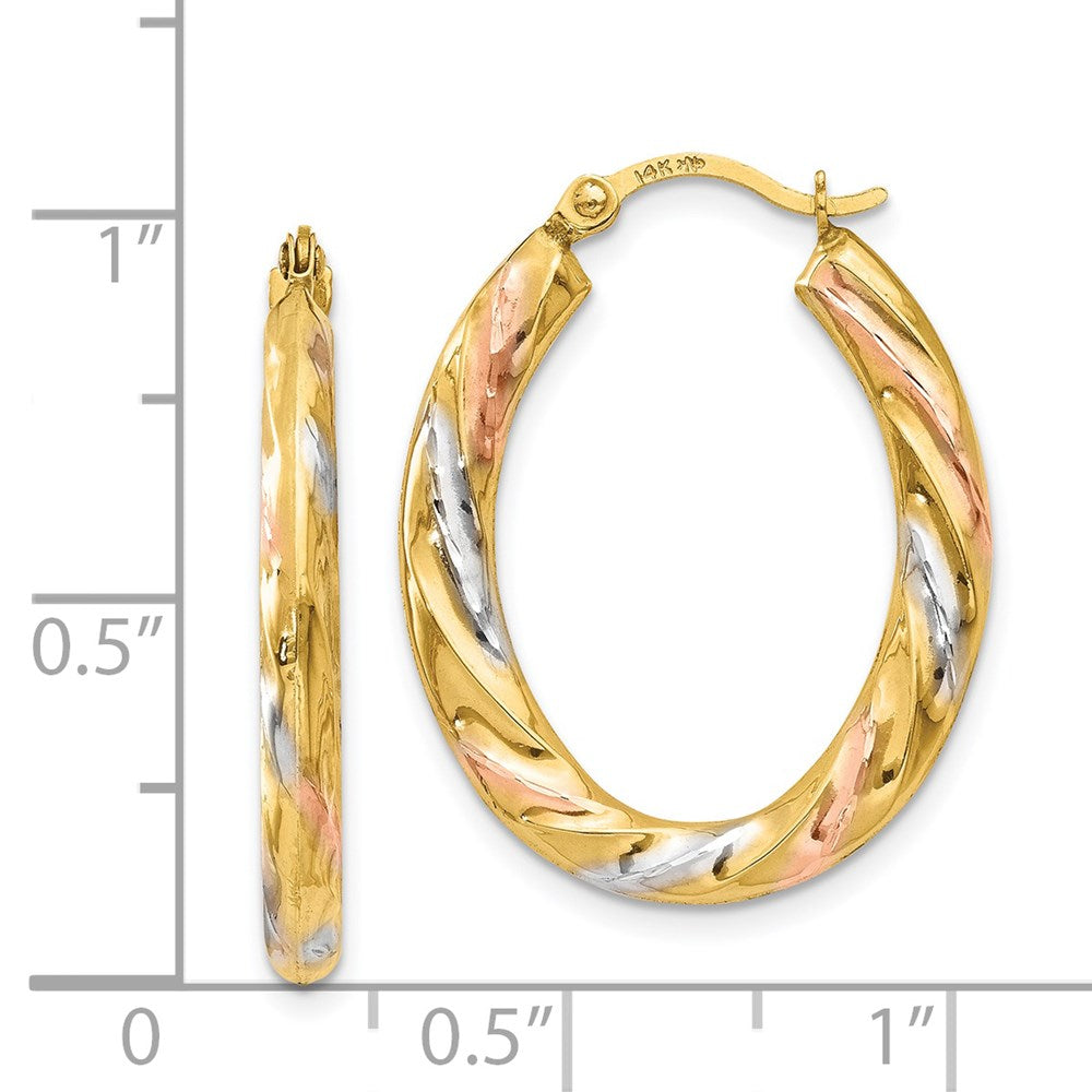 14K Gelb & Rhodium Weiß Rose Oval Hohl Muschel Creolen