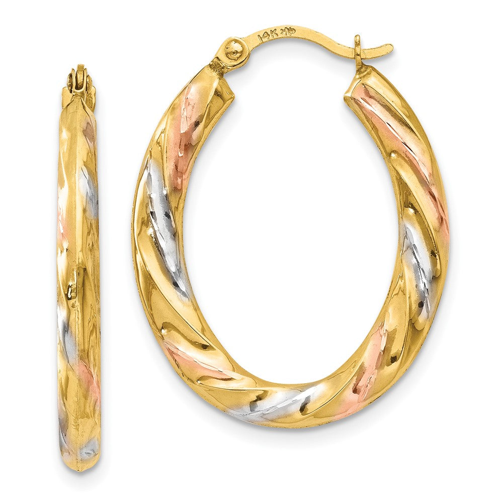 14K Gelb & Rhodium Weiß Rose Oval Hohl Muschel Creolen