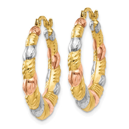 14K Gelb & Rhodium Weiß und Rose Hohl Gewellt Creolen