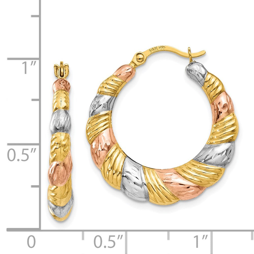 14K Gelb & Rhodium Weiß und Rose Hohl Gewellt Creolen