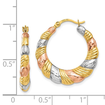 14K Gelb & Rhodium Weiß und Rose Hohl Gewellt Creolen