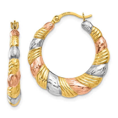 14K Gelb & Rhodium Weiß und Rose Hohl Gewellt Creolen