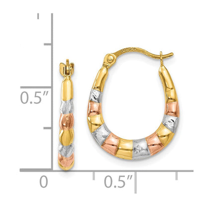 14K Gelb & Rhodium Weiß und Rose Hohl Gewellt Creolen