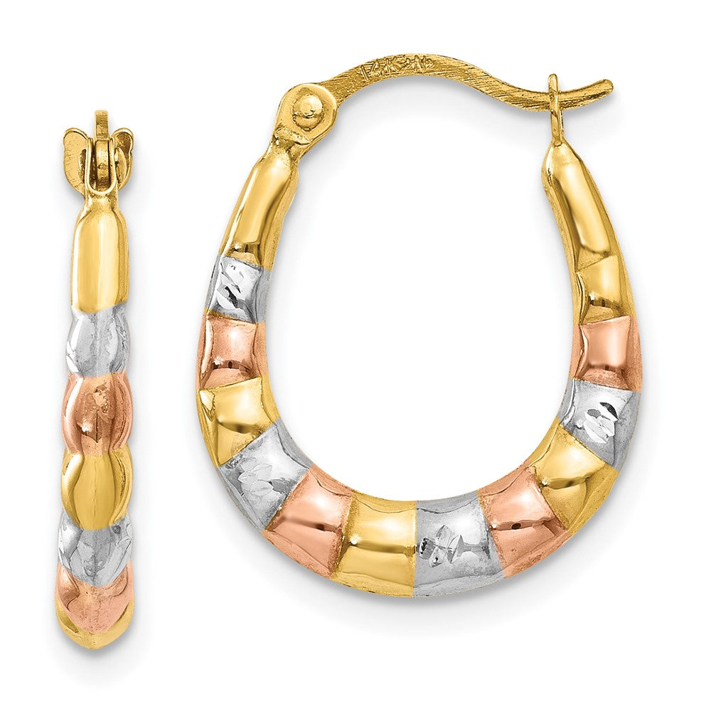 14K Gelb & Rhodium Weiß und Rose Hohl Gewellt Creolen