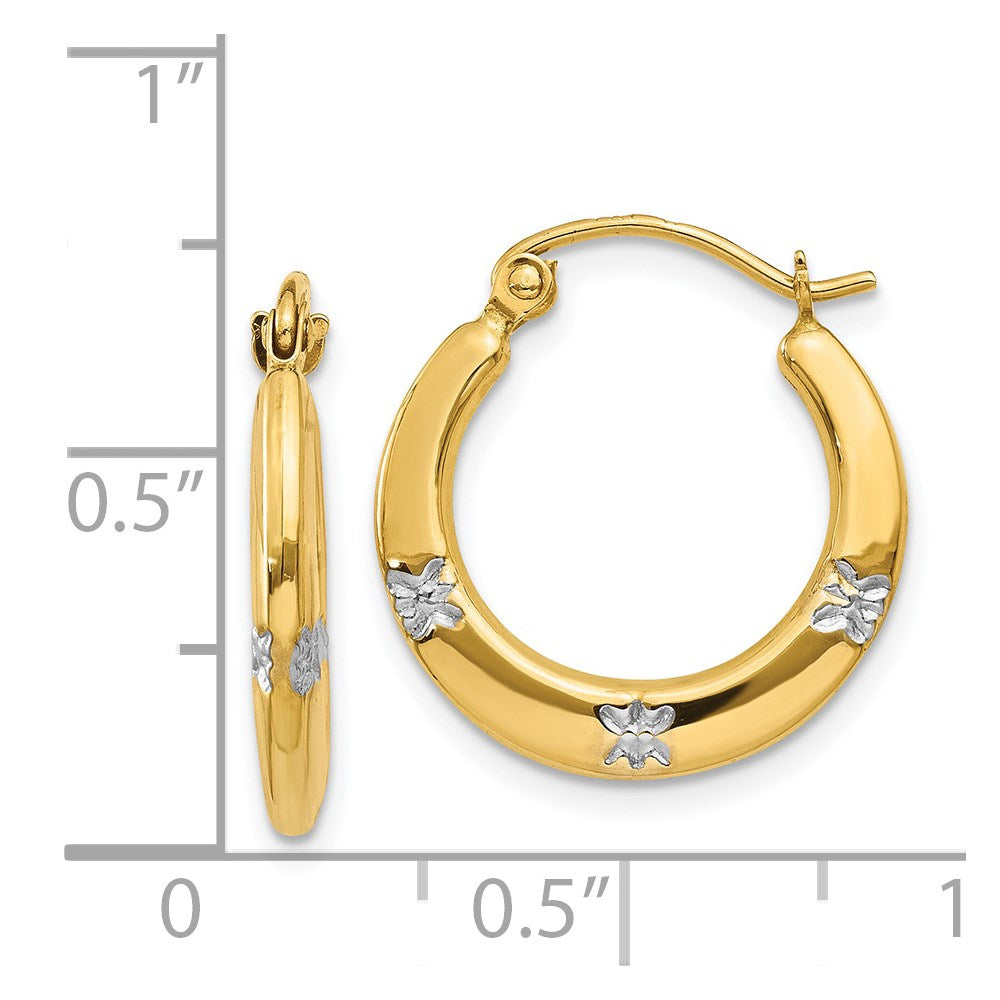 14K Gelb & Rhodium Blumen Hohl Creolen