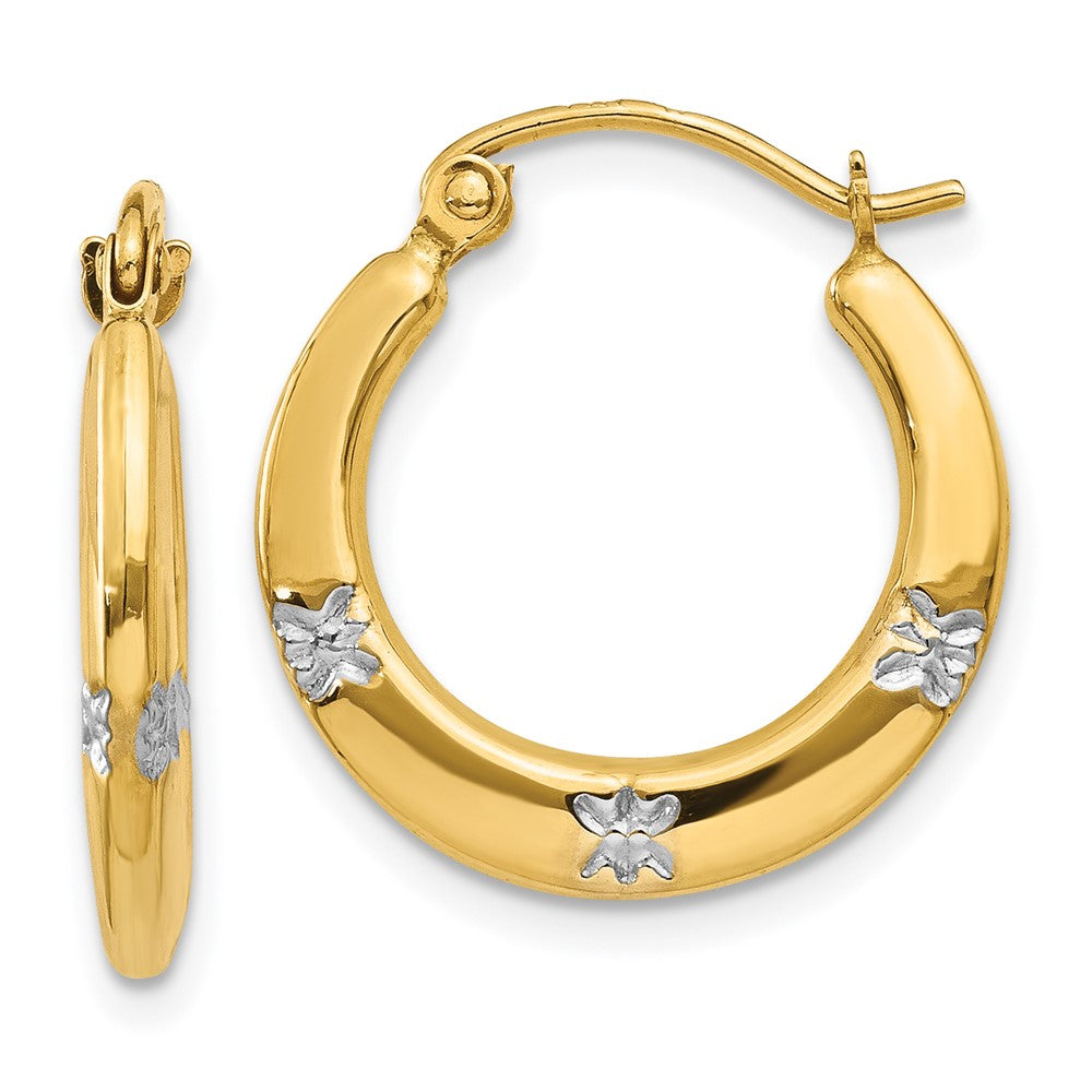 14K Gelb & Rhodium Blumen Hohl Creolen