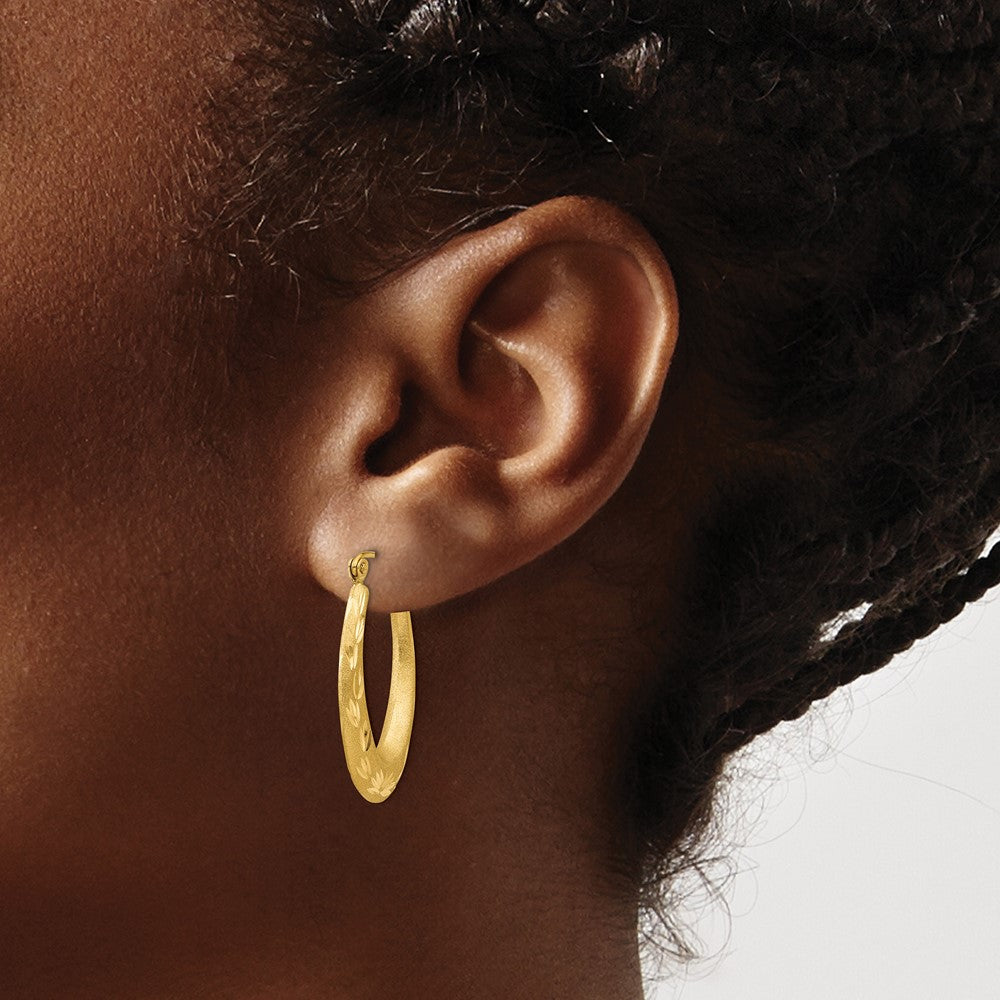 14K Gelbgold Satiniert Diamantiert Hohl Creolen