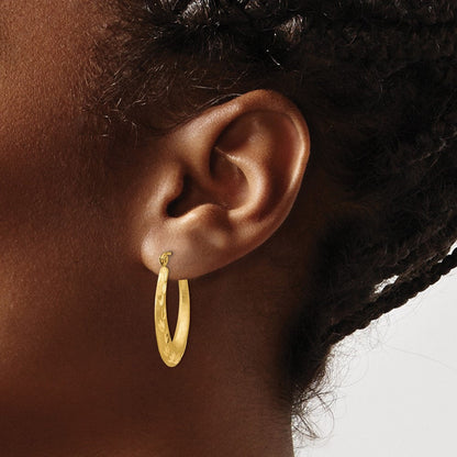 14K Gelbgold Satiniert Diamantiert Hohl Creolen