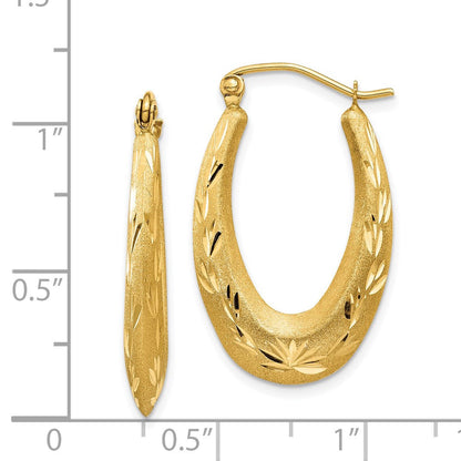 14K Gelbgold Satiniert Diamantiert Hohl Creolen