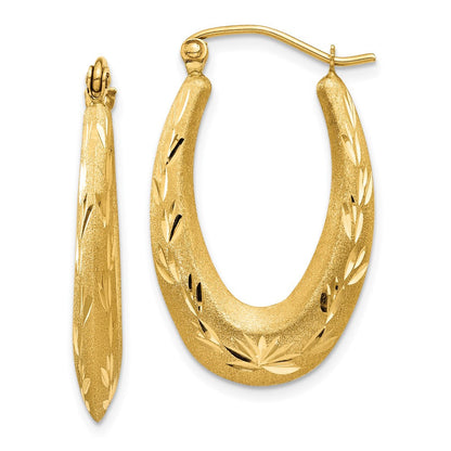 14K Gelbgold Satiniert Diamantiert Hohl Creolen