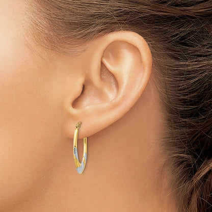 14K Gelb & Rhodium Hohl Oval Creolen