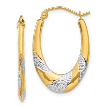 14K Gelb & Rhodium Hohl Oval Creolen