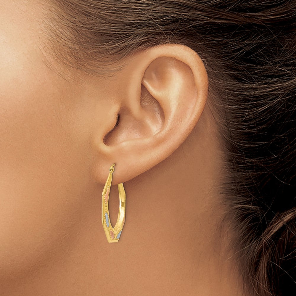 14K Gelb & Rhodium Weiß und Rose Hohl Creolen
