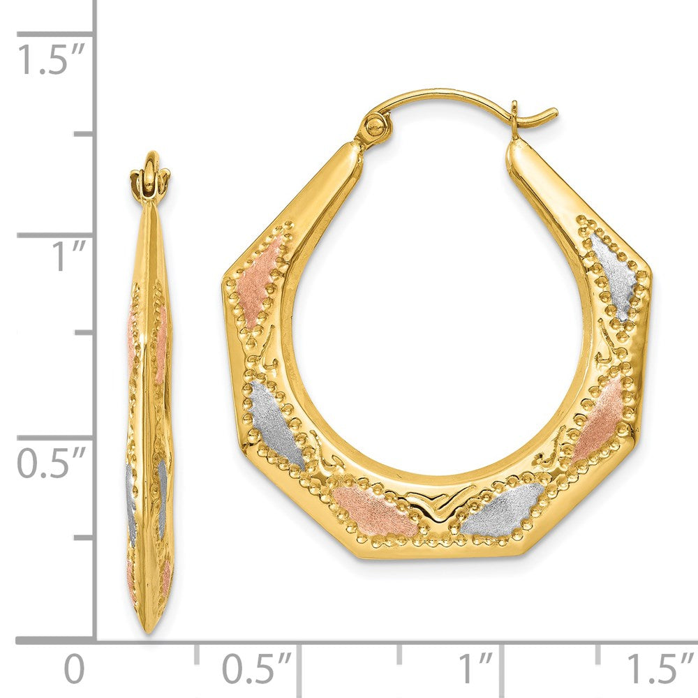 14K Gelb & Rhodium Weiß und Rose Hohl Creolen