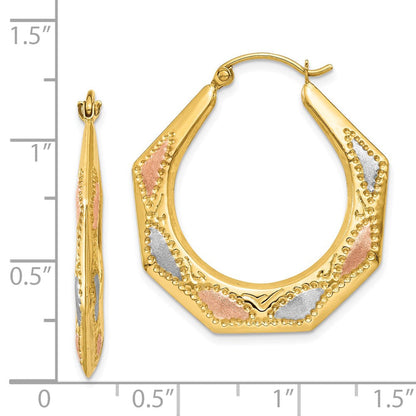 14K Gelb & Rhodium Weiß und Rose Hohl Creolen
