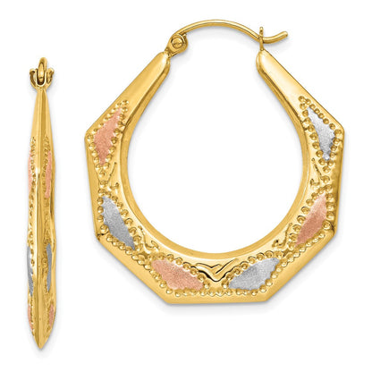 14K Gelb & Rhodium Weiß und Rose Hohl Creolen