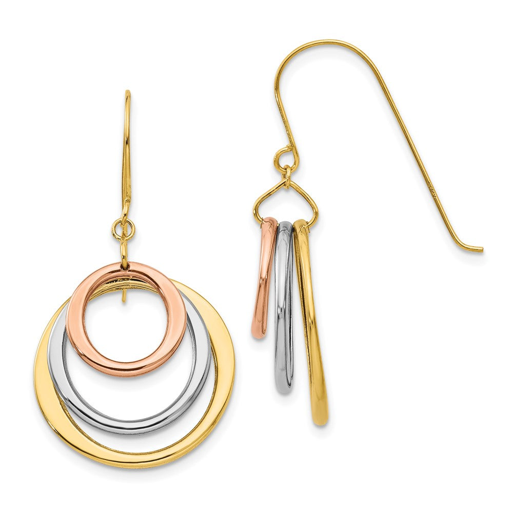 14K Tricolor Kreis Hängend Hirte Haken Ohrringe