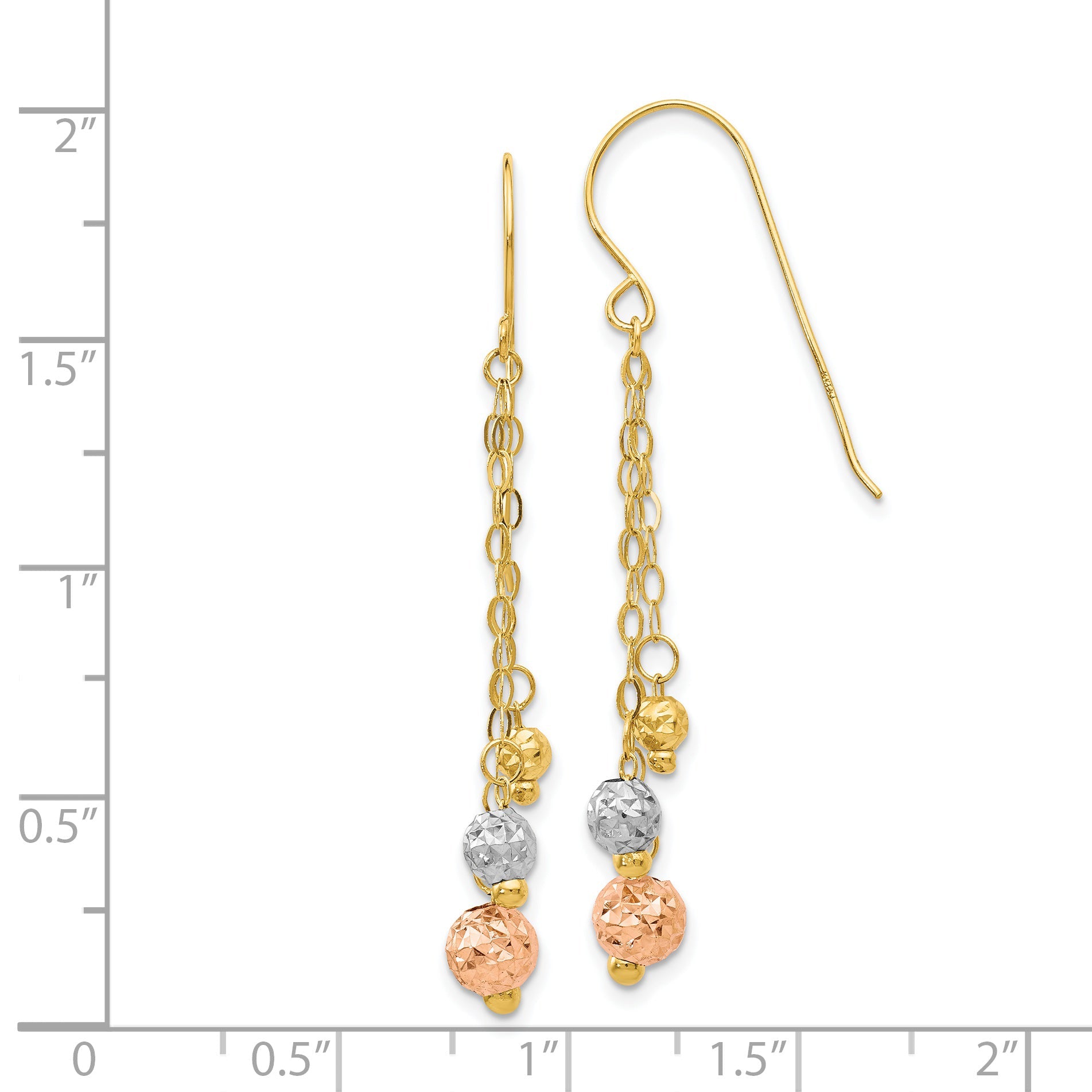 14K Tricolor mit Diamantiert Perlen Ohrhänger