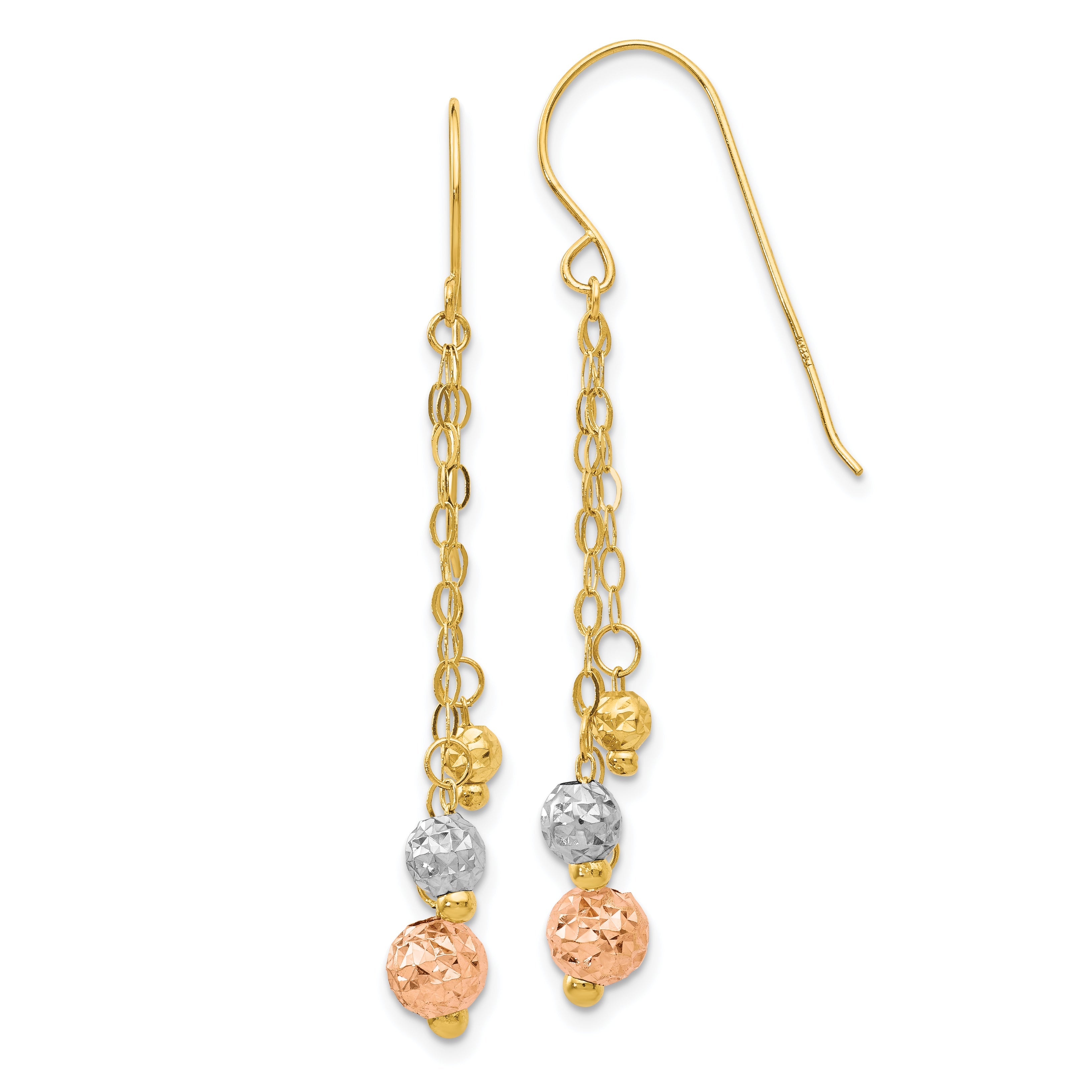 14K Tricolor mit Diamantiert Perlen Ohrhänger