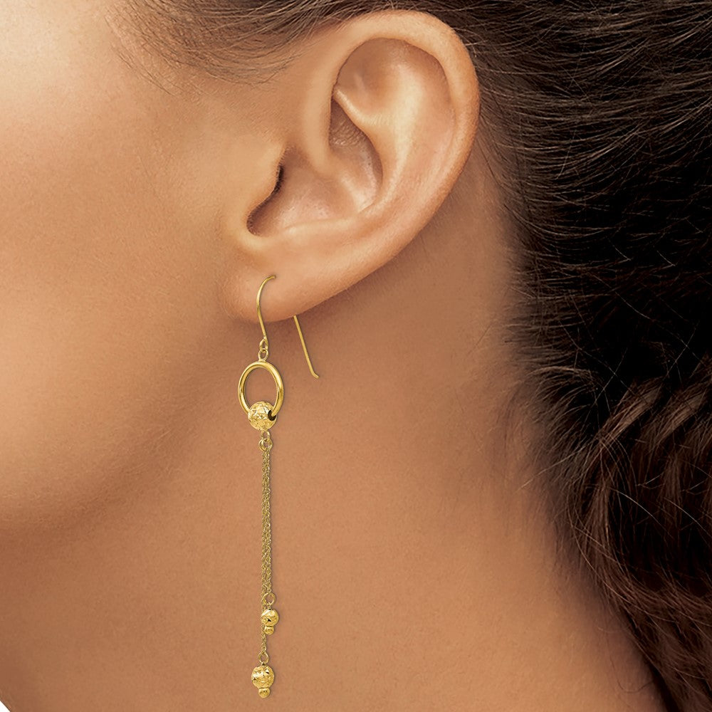 14K Gelbgold Diamantiert Hängend Hirte Haken Ohrringe