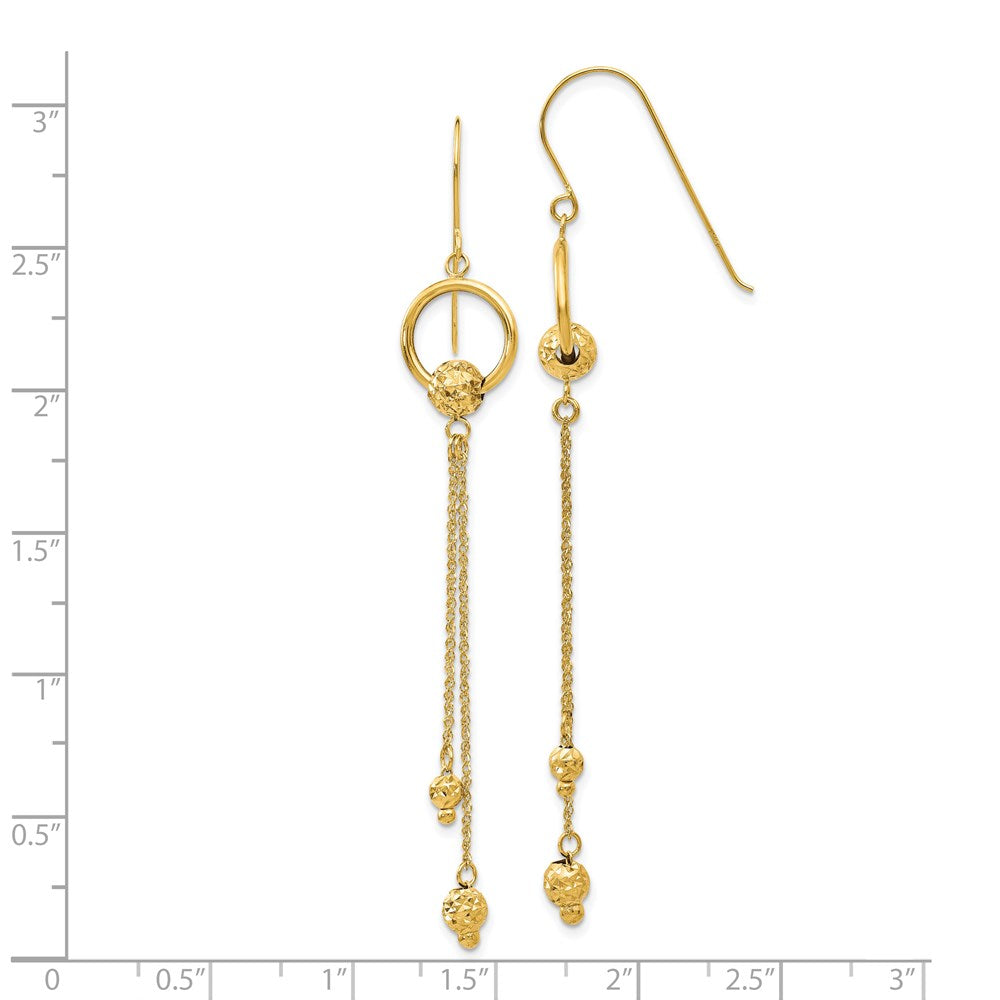 14K Gelbgold Diamantiert Hängend Hirte Haken Ohrringe