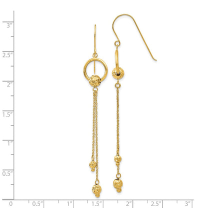 14K Gelbgold Diamantiert Hängend Hirte Haken Ohrringe