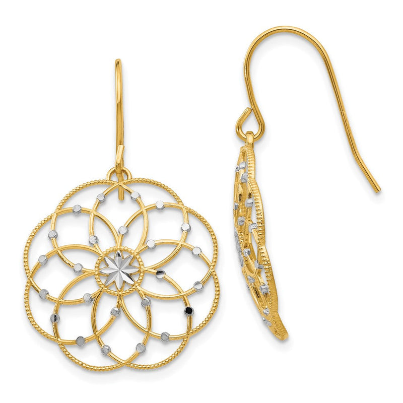 14K Gelb & Rhodium Diamantiert Fantasie Hirte Haken Ohrringe