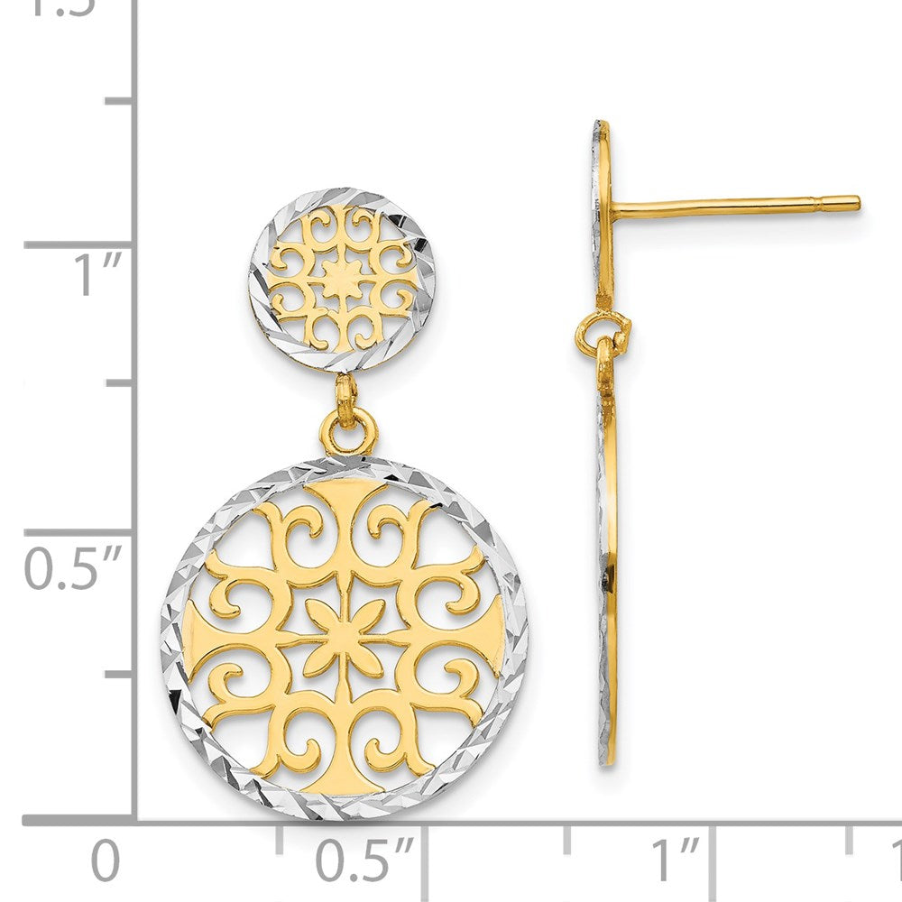 14K Gelb & Rhodium Diamantiert Kreise Hängend Ohrstecker