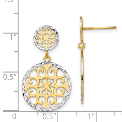 14K Gelb & Rhodium Diamantiert Kreise Hängend Ohrstecker