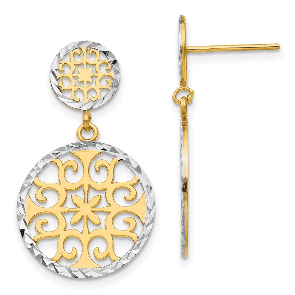 14K Gelb & Rhodium Diamantiert Kreise Hängend Ohrstecker