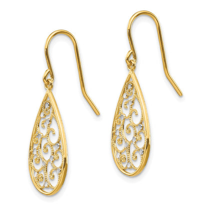 14K Gelb & Rhodium Poliert Tropfen Ohrringe