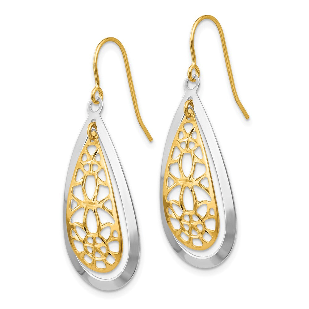 14K Bicolor Diamantiert Poliert Fantasie Ohrhänger