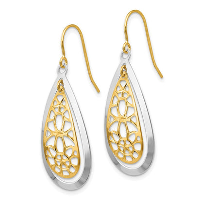 14K Bicolor Diamantiert Poliert Fantasie Ohrhänger