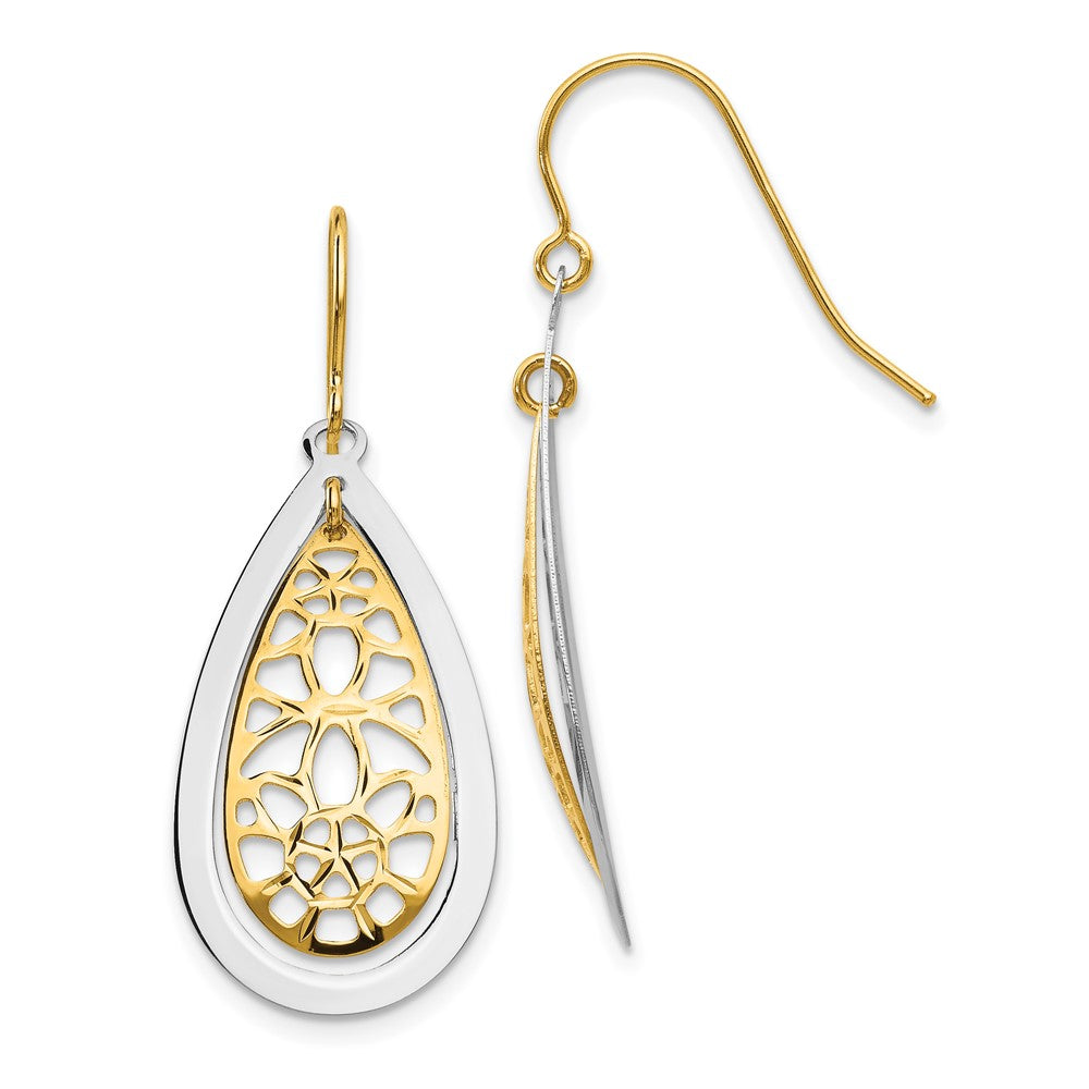 14K Bicolor Diamantiert Poliert Fantasie Ohrhänger