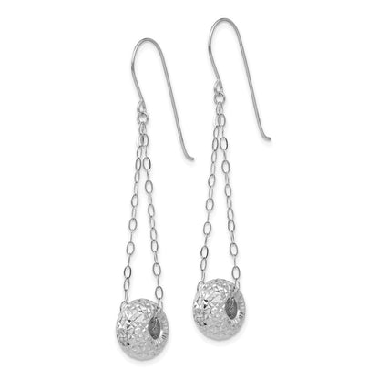 14K Weißgold Kette mit Diamantiert Puff Donut Perle Ohrringe